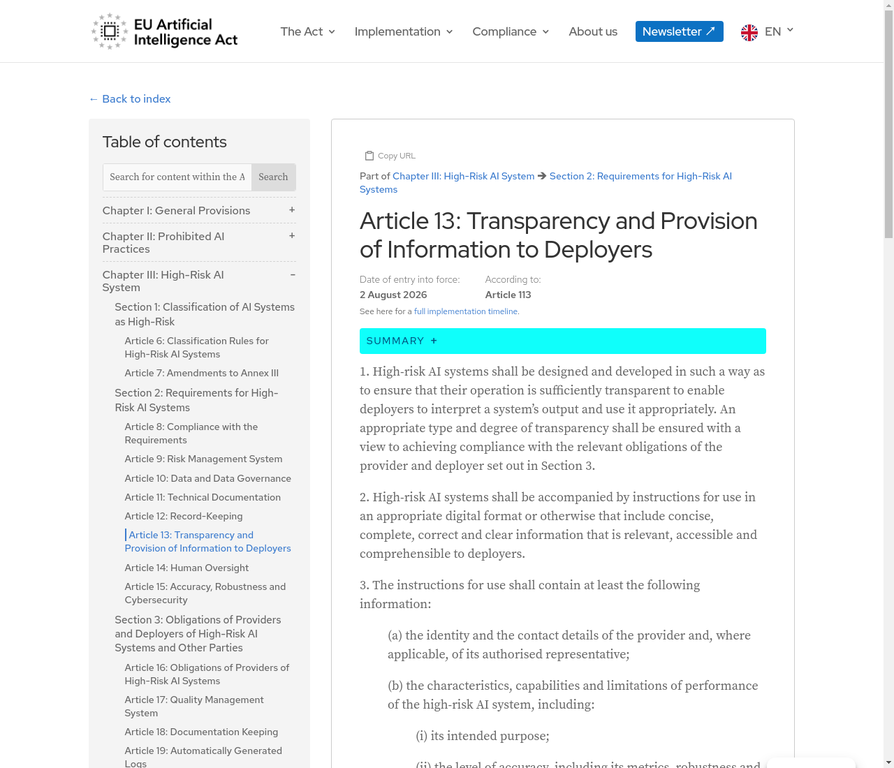 EU AI Act Article 13